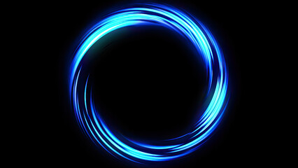 Circle vibrant hues of blue create a dynamic scene, Abstract circle flow light of colorful particles through neon portal.