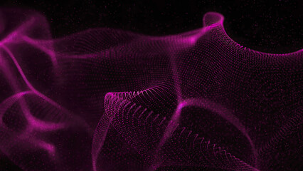 Abstract wave form with pink light digital effect on black background. Network communication wave signal technology futuristic concept.