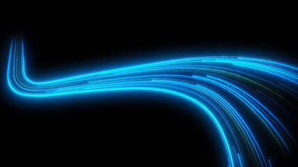 High speed blue line abstract technology background digital fiber hi tech concept. Speed light line blurred on dark background, Data fast transfer simulation.