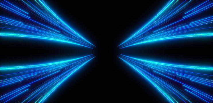 High speed blue line abstract technology background digital fiber hi tech concept. Speed light line blurred on dark background, Data fast transfer simulation.