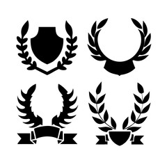 Vintage educational coat of arms set with university college and academy elements isolated vector illustration. Laurel wreaths, shields, ribbons illustration for awards,badges, and branding designs
