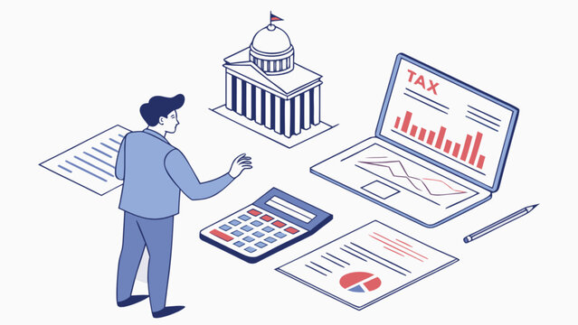 Tax preparation services for business and individuals with government building and financial data shown
