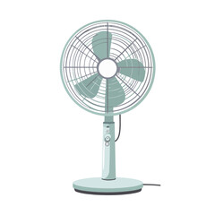 Obraz premium Stylish retro pedestal fan in a muted teal color, front view illustration.