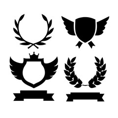 Laurel wreath, shield, wing, ribbon, and banners vector set. Laurel wreaths, shields, wings, ribbons illustration for awards, heraldry, logos, badges, and branding designs 