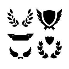 Fototapeta premium Laurel wreath, shield, wing, ribbon, and banners vector set. Laurel wreaths, shields, wings, ribbons illustration for awards, heraldry, logos, badges, and branding designs 
