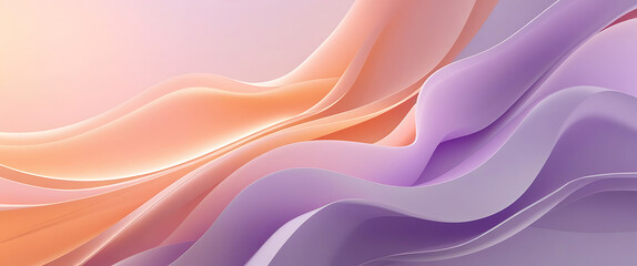 Modern abstract background with 3D flowing wavy shapes. Gentle pastel gradient of purple, pink, and orange. Elegant, fluid design for luxury wallpaper, banner, or presentation