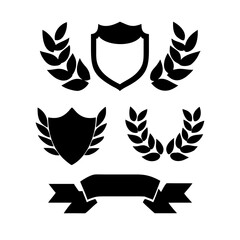 Fototapeta premium Laurel wreath, shield, wing, ribbon, and banners vector set. Laurel wreaths, shields, wings, ribbons illustration for awards, heraldry, logos, badges, and branding designs 