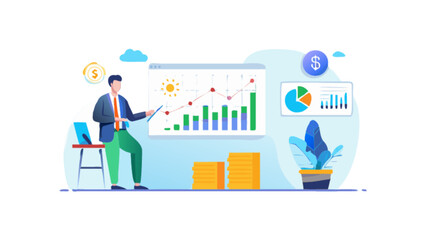 Financial analysis presentation showing business growth chart and data analysis for investment planning