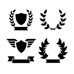 Laurel wreath, shield, wing, ribbon, and banners vector set. Laurel wreaths, shields, wings, ribbons illustration for awards, heraldry, logos, badges, and branding designs  © Borsha