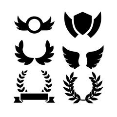 Laurel wreath, shield, wing, ribbon, and banners vector set. Laurel wreaths, shields, wings, ribbons illustration for awards, heraldry, logos, badges, and branding designs 