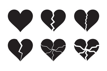 Broken love heart vector icon set. Love Heart black icon set. vector illustration eps 10