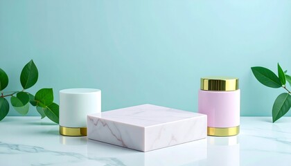 Pink and Gold Luxury Marble Product Stand, Limestone Background