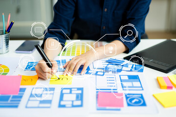 UX graphic designer planning application process development prototype wireframe for web smart...