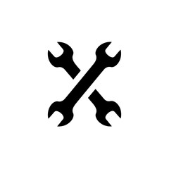 wrench and screwdriver vector , A simple black and white illustration of two crossed open end wrenches
