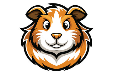 Cartoon face of a guinea pig grinning with orange and white fur