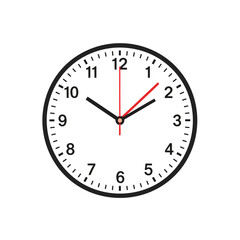 Minimalist round analog wall clock with a clean white face, black numerals, and a vibrant red second hand.
