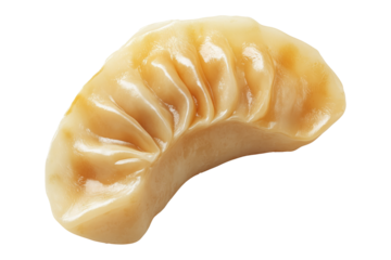 Pan-fried or steamed dumpling Jiaoz with pleated edges, isolated on white transparent background, concept of Asian traditional cuisine