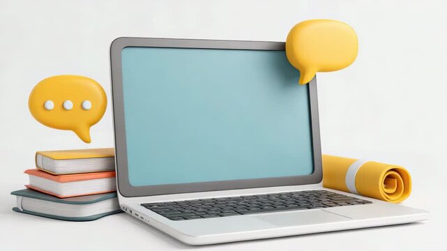 Laptop with books and speech bubbles enhancing education through