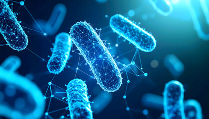 Abstract Blue Glowing Bacteria Network Digital 3D Rendering