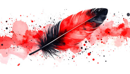 Red And Black Watercolor Feather Abstract Background