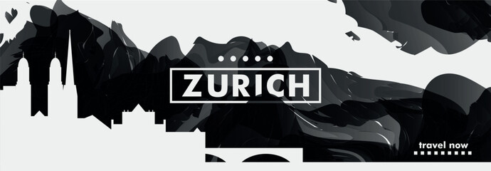 Zurich, Switzerland city banner with skyline, cityscape, landmarks. Horizontal travel vector illustration layout for website, page, presentation, header, footer