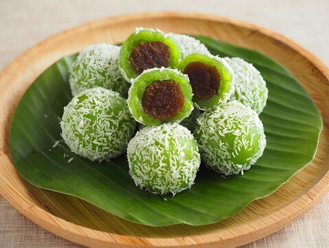 Klepon: Vibrant Green Glutinous Rice Balls, a Popular Indonesian Snack.