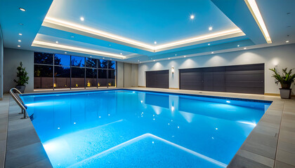 Indoor Swimming Pool with Modern Lighting and Design