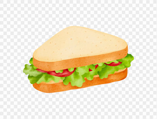 Ham sandwich with lettuce watercolor vector.