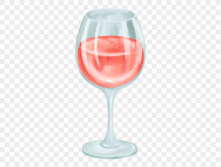 Glass of rosé wine watercolor illustration vector.