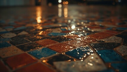 Focused shot of a water jet cutting through a greasy floor, unveiling a spotless surface.