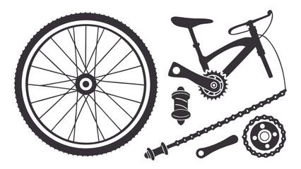 Explore bicycle parts vector illustration for bike repair and maintenance including wheel frame and chainset design