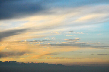 sun ray is go down and amazing dramatic orange cloud in sunset
