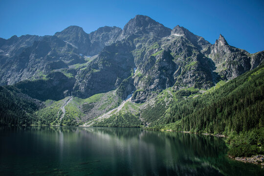 mountain views, rocky peaks, mountain pond, sea eye