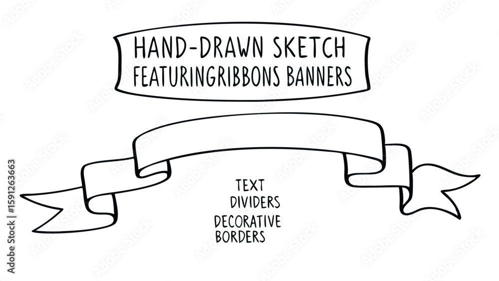 Fototapete hand drawn banners sketch ribbon graphic elements scroll borders and text