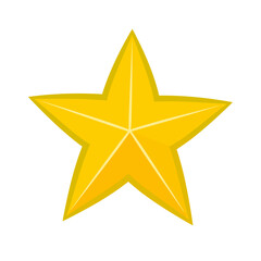 Obraz premium Golden yellow carambola slice, a five-pointed star-shaped tropical fruit icon.