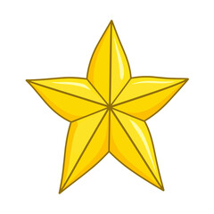 Bright yellow five-pointed cartoon star with a glossy, faceted design and dark outline.