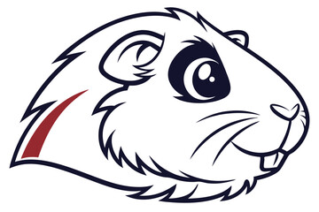Adorable gopher character with striking navy outline and a red accent mark looks forward