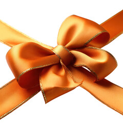 Bright orange ribbon bow gracefully tied on silk ribbon for decoration at a festive event or celebration during a sunny afternoon