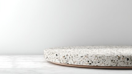Modern, minimalist, round, terrazzo, display, podium, backdrop, white, marble, empty, presentation