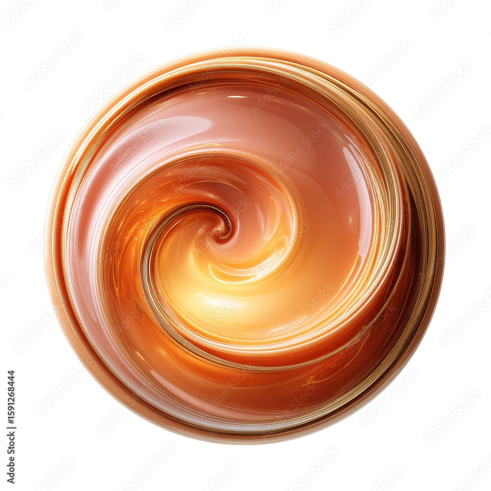 Poster swirling abstract design resembling warm hues of caramel and amber captured in a smooth circular for