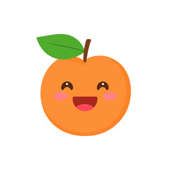 Obraz premium Happy Cartoon Orange with a Wide Grin and Green Leaf