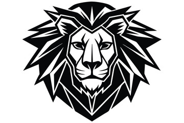 Obraz premium Majestic black and white lion head with geometric mane radiates strength and dominance