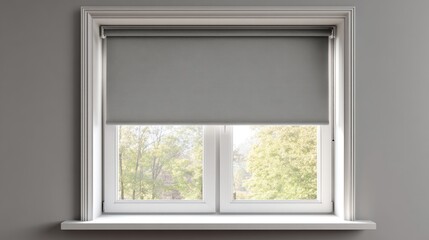 Gray roller shades on a window