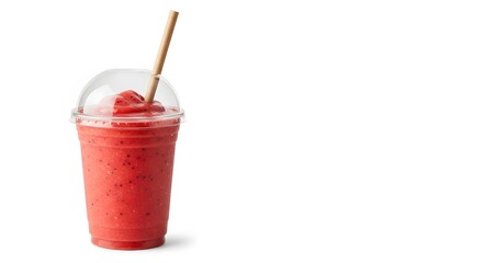 Red smoothie in plastic cup