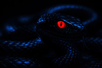Fototapeta premium Black viper with glowing red eye snake reptile
