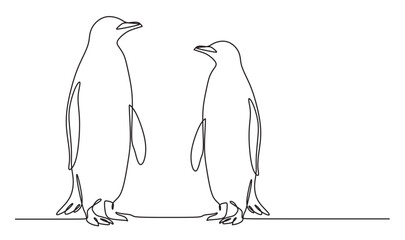 continuous line art of two penguins consisting of a mother and her baby