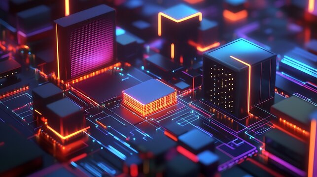 Abstract circuit board design, vibrant colors