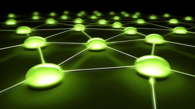 Network of glowing green spheres