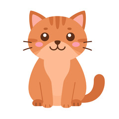 Cute sitting ginger tabby cat with a happy expression, pink cheeks, and forehead stripes.