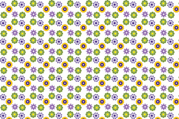 Fototapeta premium Colorful Flower Pattern Yellow Purple Green White Background
